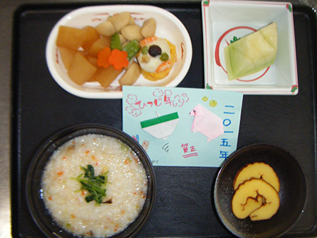 病院:カニ雑炊(1月1日朝食)